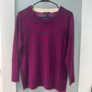 EUC JCrew Tippi Sweater Red Blue Herringbone Large